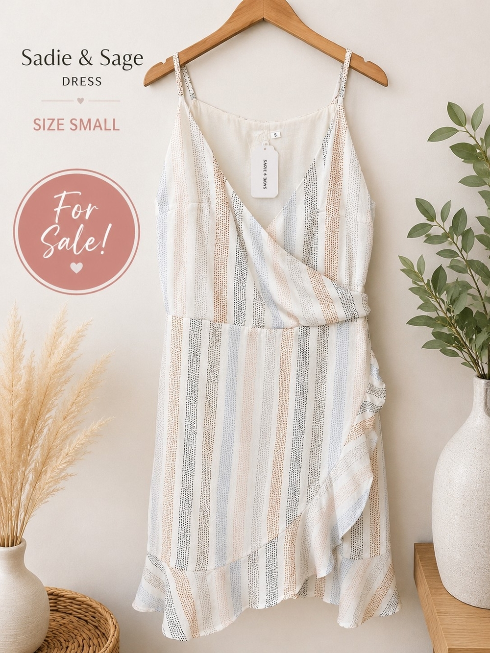 Sadie & Sage Cream Dress with Blue and Tan Stripes